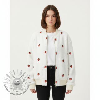Tessuto per cappotti TEDDY EMBROIDERY Strawberries off white