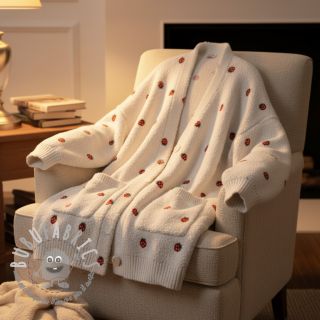 Tessuto per cappotti TEDDY EMBROIDERY Strawberries off white