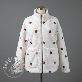 Tessuto per cappotti TEDDY EMBROIDERY Strawberries white