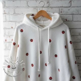 Tessuto per cappotti TEDDY EMBROIDERY Strawberries white