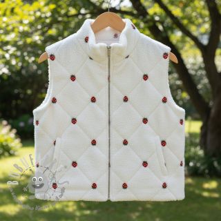 Tessuto per cappotti TEDDY EMBROIDERY Strawberries white