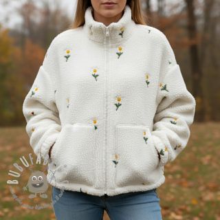 Tessuto per cappotti TEDDY EMBROIDERY Flowers off white