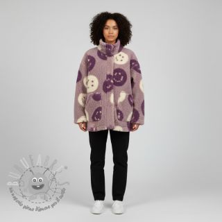 Tessuto per cappotti TEDDY JACQUARD Happy faces mauve