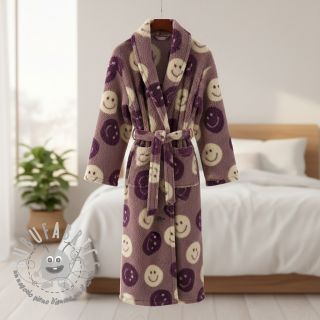 Tessuto per cappotti TEDDY JACQUARD Happy faces mauve