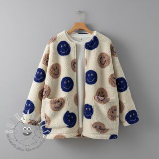 Tessuto per cappotti TEDDY JACQUARD Happy faces ecru