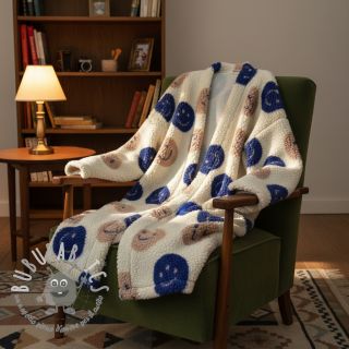 Tessuto per cappotti TEDDY JACQUARD Happy faces ecru