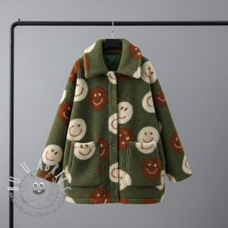 Tessuto per cappotti TEDDY JACQUARD Happy faces green