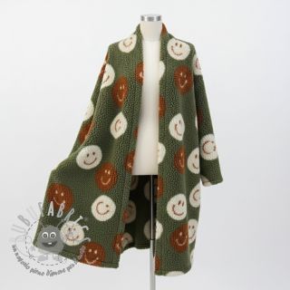 Tessuto per cappotti TEDDY JACQUARD Happy faces green
