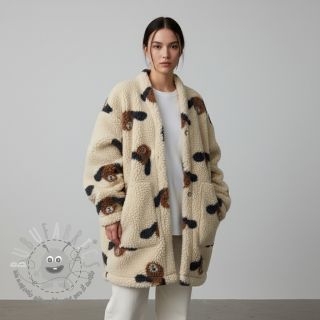 Tessuto per cappotti TEDDY JACQUARD Dogs brown