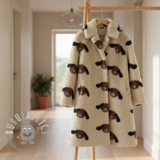 Tessuto per cappotti TEDDY JACQUARD Dogs brown