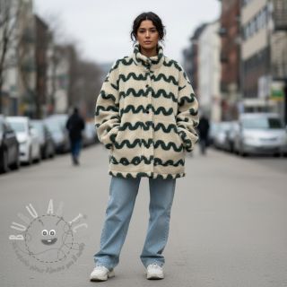 Tessuto per cappotti TEDDY JACQUARD Waves army green