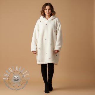Tessuto per cappotti TEDDY EMBROIDERY Hearts ecru