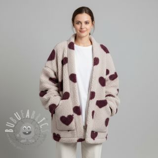 Tessuto per cappotti TEDDY JACQUARD Hearts rouge