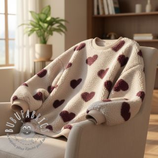 Tessuto per cappotti TEDDY JACQUARD Hearts rouge
