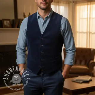 Velluto a coste 6W WASHED STRETCH navy