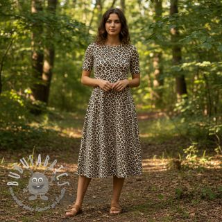 Velluto a coste STRETCH Little Leopard light sand