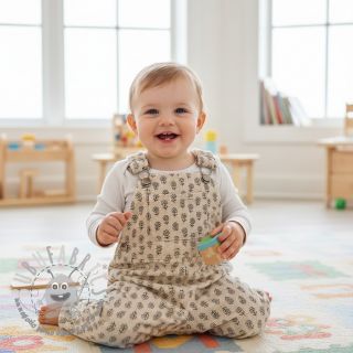 Velluto a coste STRETCH Little flower light sand