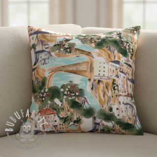 Tessuto decorativo Houses ecru digital print