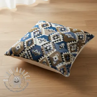 Tessuto decorativo jacquard Kilim cobalt havane