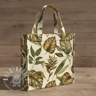 Tessuto decorativo premium Linenlook Botanic Bold Leaf digital print