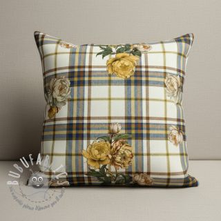 Tessuto decorativo premium Linenlook Classic Peony Check digital print