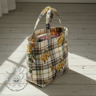 Tessuto decorativo premium Linenlook Classic Peony Check digital print