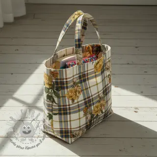 Tessuto decorativo premium Linenlook Classic Peony Check digital print