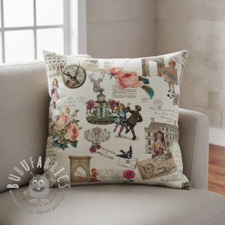 Tessuto decorativo premium Linenlook Poetry Romantic Scene digital print