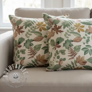 Tessuto decorativo premium Linenlook Coloured Leaf Mix digital print