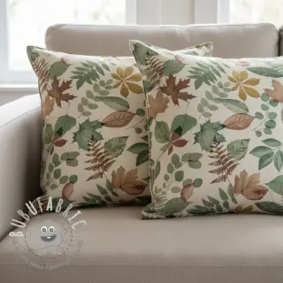 Tessuto decorativo premium Linenlook Coloured Leaf Mix digital print