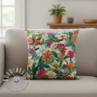 Tessuto decorativo premium Linenlook Flashy Floral Party digital print