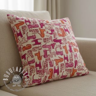 Tessuto decorativo Linenlook Cat Wildlife Art pink