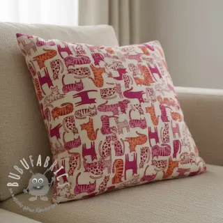 Tessuto decorativo Linenlook Cat Wildlife Art pink