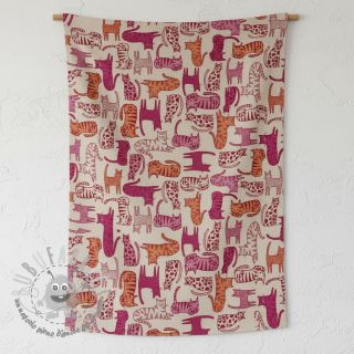 Tessuto decorativo Linenlook Cat Wildlife Art pink