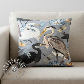 Tessuto decorativo VELVET Heron bird steel grey