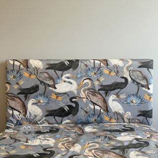 Tessuto decorativo VELVET Heron bird steel grey