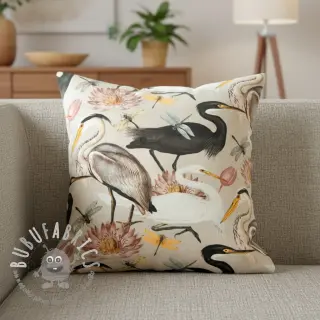 Tessuto decorativo VELVET Heron bird camel