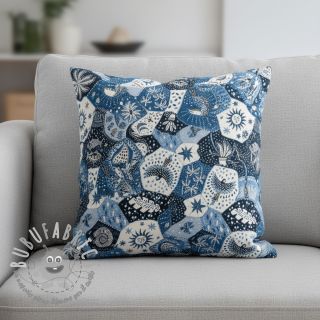 Tessuto decorativo jacquard Tucan allover bleu