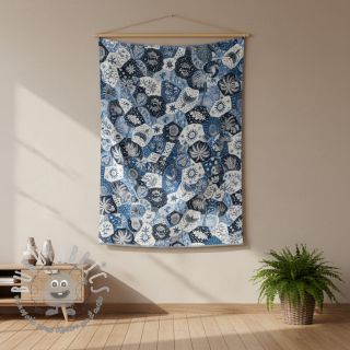 Tessuto decorativo jacquard Tucan allover bleu