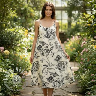 Viscosa con lino Floweria navy