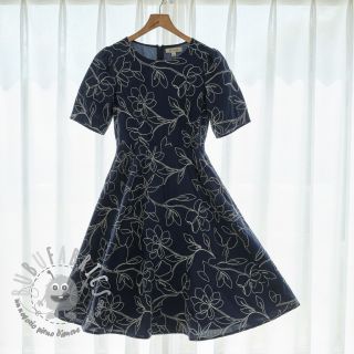 Viscosa con lino EMBROIDERY Flower Danielle navy