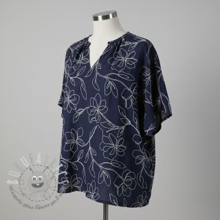 Viscosa con lino EMBROIDERY Flower Danielle navy
