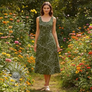 Viscosa con lino EMBROIDERY Leaves forest green