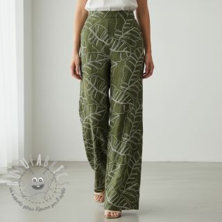 Viscosa con lino EMBROIDERY Leaves forest green