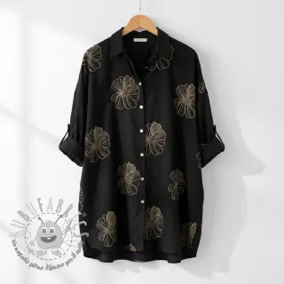 Viscosa con lino EMBROIDERY Flower Maya black