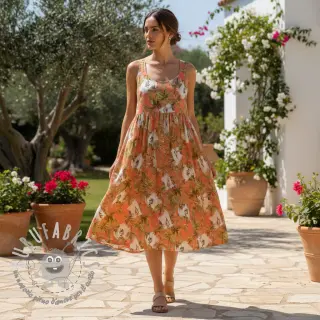 Viscosa con lino Crane bird design B digital print