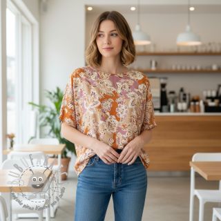 Viscosa SATIN Flowie Noe orange digital print