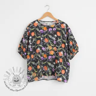 Viscosa SATIN Leaves and oranges digital print