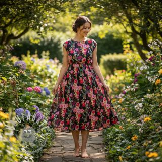 Viscosa SATIN Night flowers black digital print