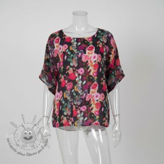 Viscosa SATIN Night flowers black digital print